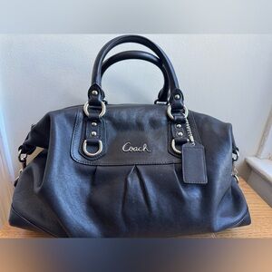Coach Black Leather Satchel with Silver Accents